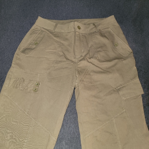 Boot Cut Button Cargo Pants - XL - Khaki Green - Picture 3 of 11